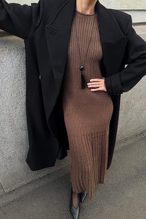 Dark Brown Robe longue en maille côtelée