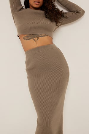 Light Brown Stickad midikjol