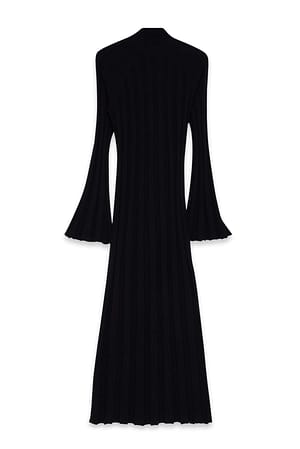 Black Knitted Ribbed Turtleneck Maxi Dress