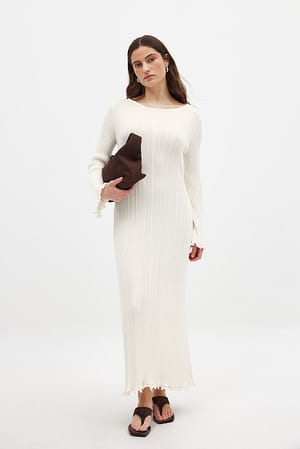 Offwhite Knitted Round Neck Frill Maxi Dress
