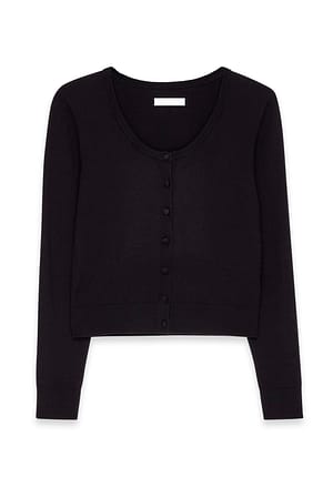 Black Strick-Cardigan mit Rundhalsausschnitt