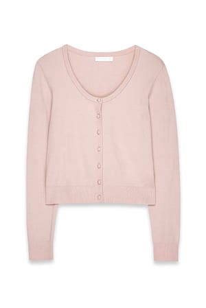 Pink Knitted Scoop Neck Cardigan