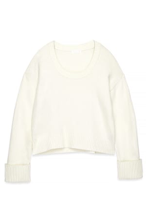 Offwhite Strickpullover aus Wollmischung mit Rundhalsausschnitt