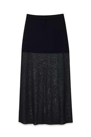 Black Strikket midinederdel med transparent effekt