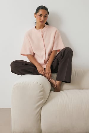 Pink Strikket cardigan med korte ermer