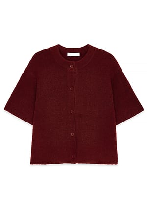 Burgundy Strikket cardigan med korte ærmer