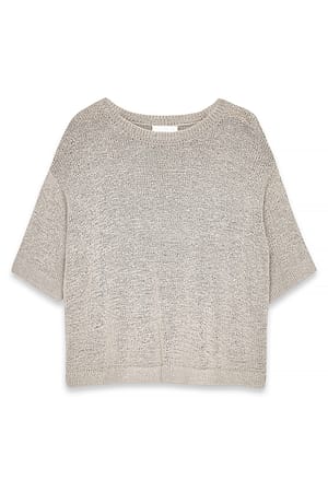 Beige Kortärmad stickad tröja