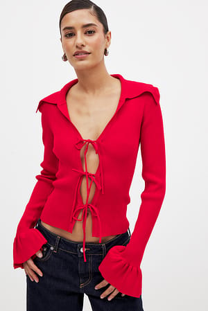 Red Haut côtelé en maille à détail noué