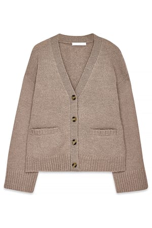 Beige Melange Strick-Cardigan aus Wollmischung