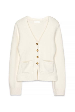 Offwhite Knitted Wool Blend Fitted Cardigan