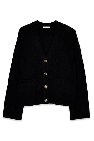Black Knitted Wool Blend Cardigan