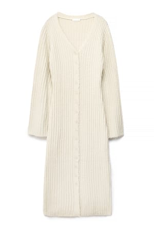 Cream Maxikjole med strikket cardigan i ullblanding
