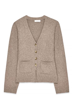 Beige Knitted Wool Blend Fitted Cardigan