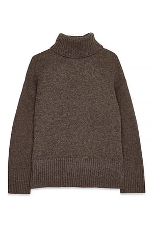 Brown Knitted Wool Turtleneck Sweater