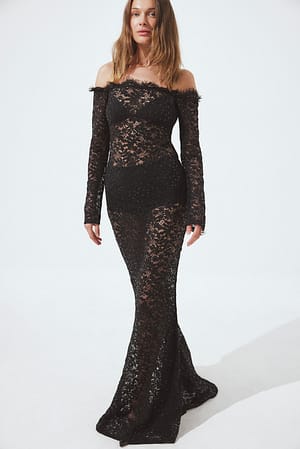 Black Vestido maxi con encaje