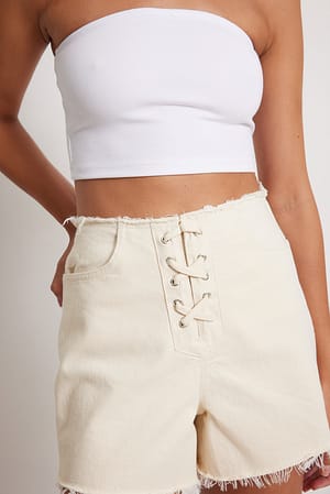 Offwhite Lacing High Waist Denim Shorts