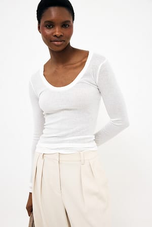 White Lagdelt langærmet jersey-top