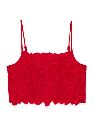Red Anglaise-Top aus Leinenmischung