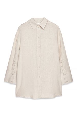 Beige Linen Blend Mini Shirt Dress
