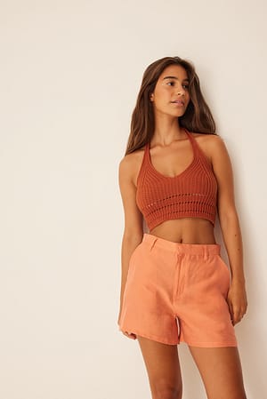 Camel Linen Blend Shorts