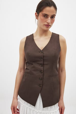 Brown Chaleco de lino con escote en V