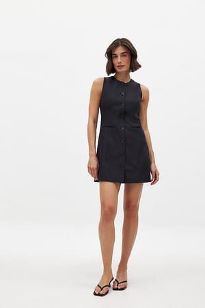 Black Linen Blend Vest Mini Dress