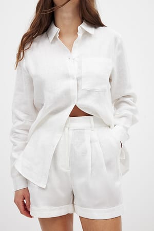 White Linen Folded Shorts