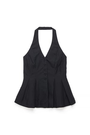 Black Vesttopp i lin- og lyocellblanding med halterneck