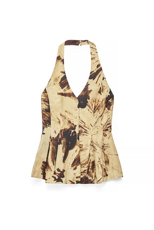 Abstract Print Linen Lyocell Blend Halterneck Vest Top