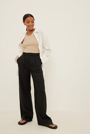 Black Linen Wide Leg Pants