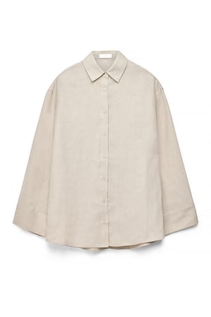 Beige Linnen overhemd met wijde mouwen