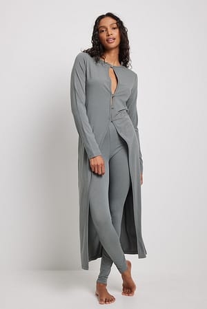 Grey Long Buttoned Cardigan