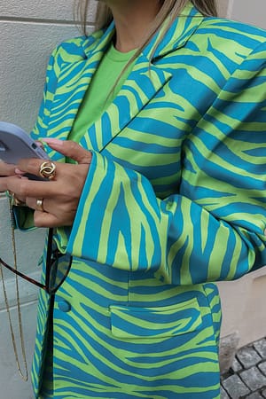 Blue/Green Zebra Long Fitted Blazer