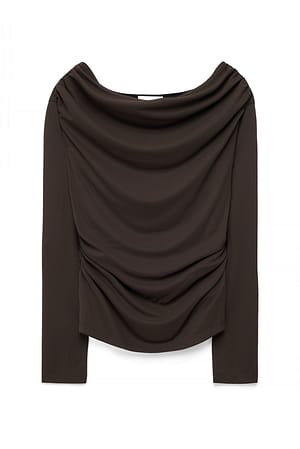 Brown Langærmet top i jersey med drapering
