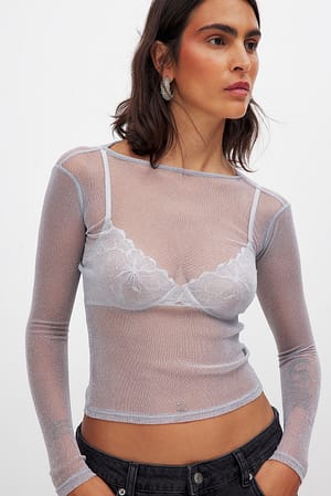 Long Sleeve Glitter Mesh Top