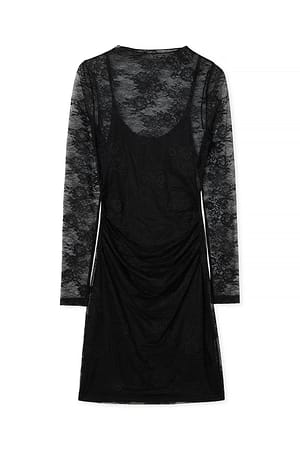 Black Long Sleeve Lace Mini Dress