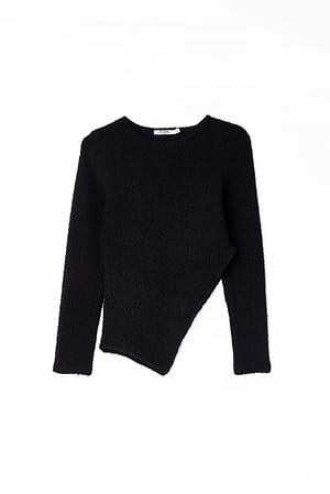 Black Langermet strukturert topp i jersey