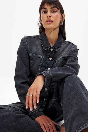 Dark Grey Camisa vaquera ajustada de manga larga