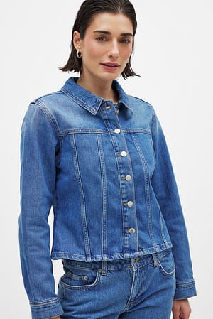 Mid Blue Camisa vaquera ajustada de manga larga
