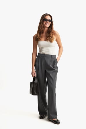 Grey Low Waist Suit Pants