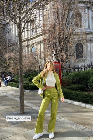 Light Green Pantalon plissé en faux cuir