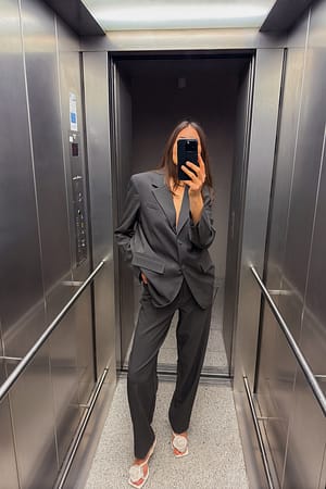 Mid Grey Pantalon de tailleur droit en tissu mélangé à taille haute