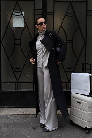 Grey Merino Wool Knitted Mid Waist Pants