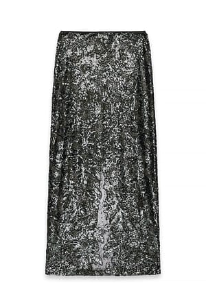 Dark Green Maxirock aus Spitze mit Pailletten