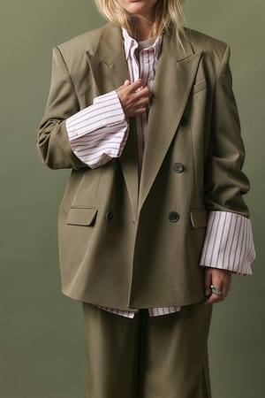 Dark Olive Maxi oversized double-breasted blazer