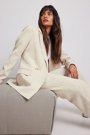 Beige Melange Double Breasted Blazer