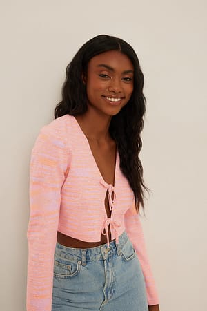 Pink/Purple Top met lange mouwen en strikdetail