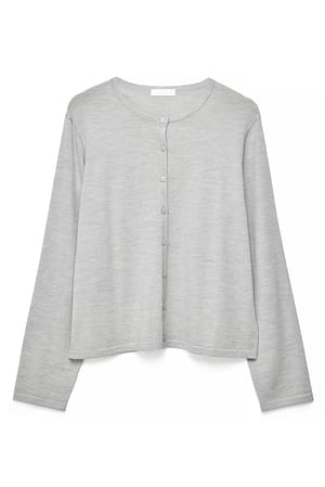 Grey Merino Wool Knitted Buttoned Cardigan
