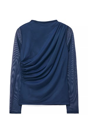 Blue Gedrapeerde mesh top
