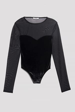 Black Mesh Velvet Heart Neckline Body